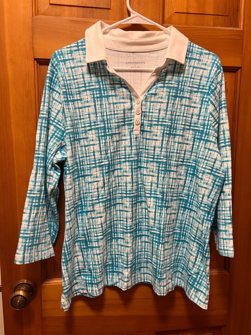 Appleseed's Teal & White Collared Button Pullover